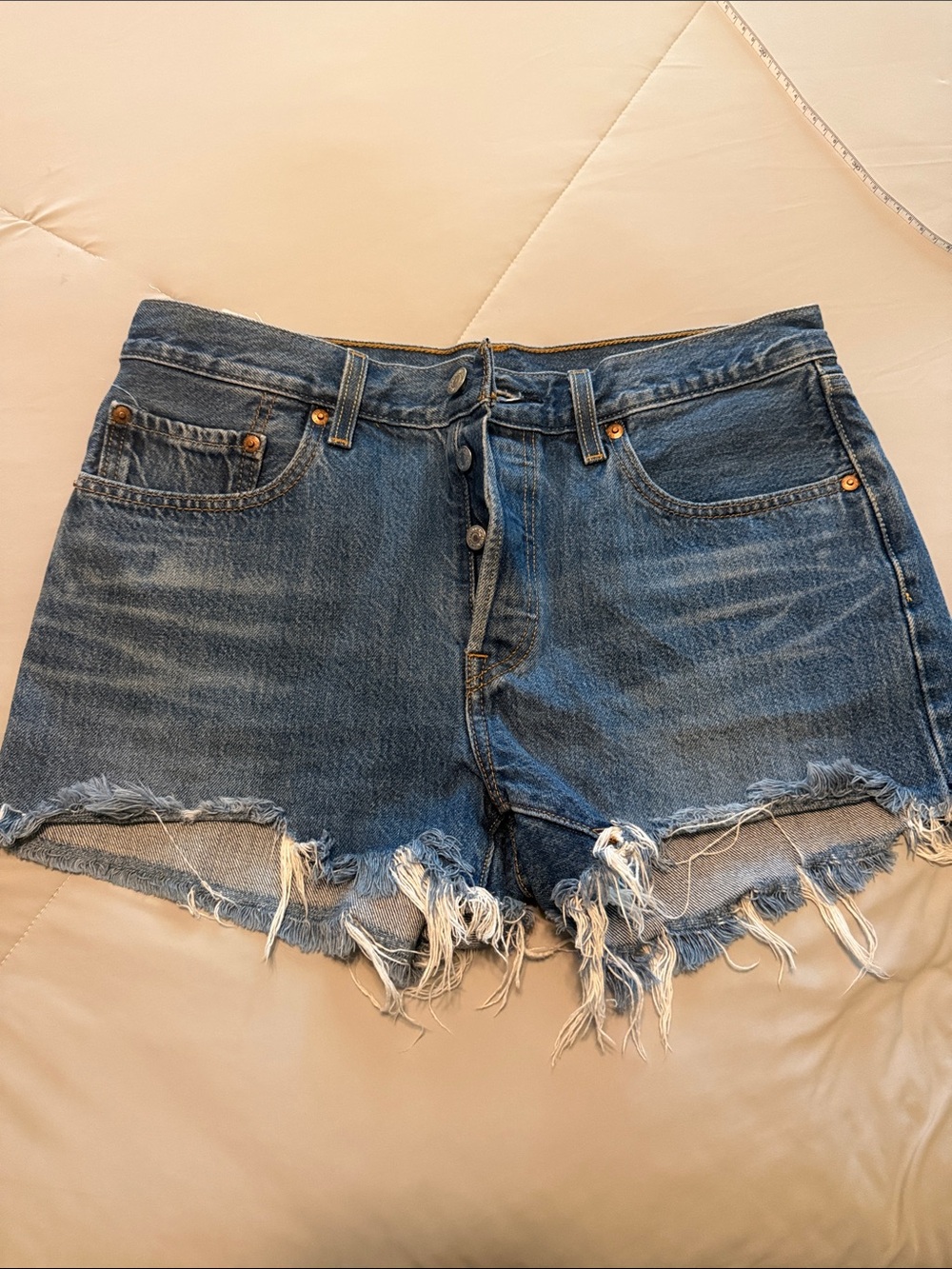 Levi's Raw Hem Distressed Denim Shorts - Blue